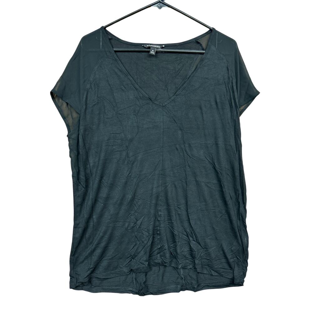 Banana Republic Womens Shirt Black V Neck Short Sleeve Sheer Lightweight Medium